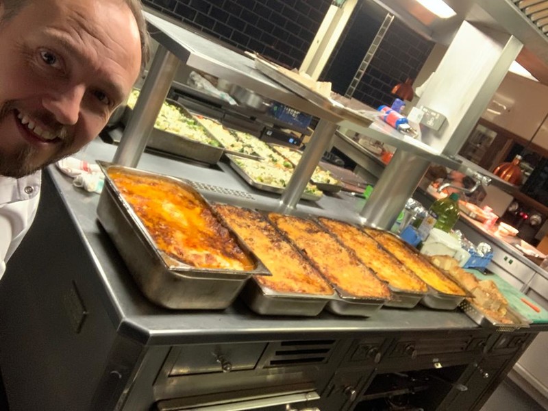 James Sommerin preparing meals for NHS staff at the Heath Hospital, Cardiff